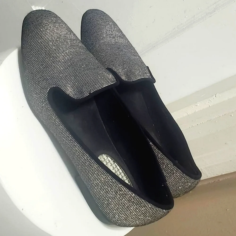 Com + Sens Womens Black Silver Metallic Loafers Slip On Flats Size 6.5 🌴